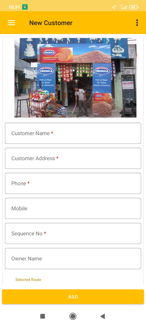 New outlet registration screen in the SalesPro rep app