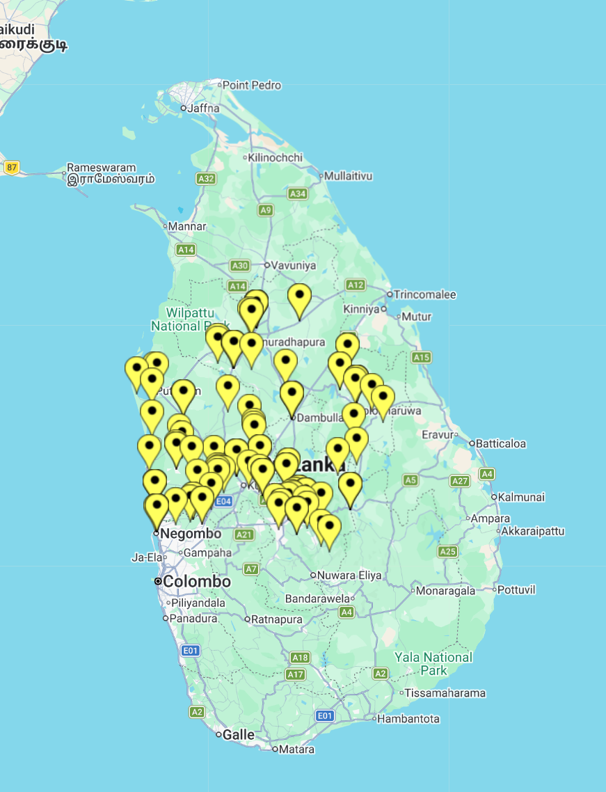Live map of Sri Lanka showing field rep locations across the country